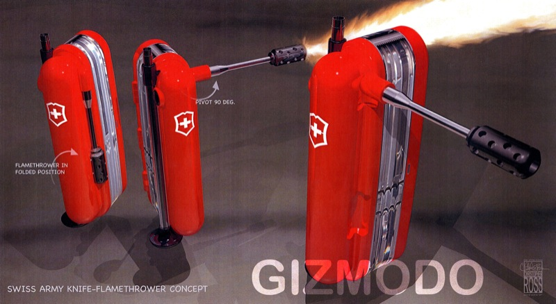 Illustration for article titled Get Smart's Swiss Army Knife Has Working Crossbow, Flamethrower and Blowgun